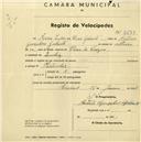 Registo de velocípede com o nº 2273, em nome de Maria Zulmira Dias Galante, moradora em Queluz.