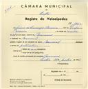 Registo de velocípede de marca Nacional, com o nº 3765, em nome de Jaime da Conceição Moreira, morador em Massamá.