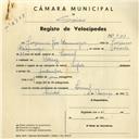 Registo de velocípede de marca Super, com o nº 4101, em nome de Joaquim José Domingos, morador em Cabriz.