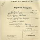Registo de velocípede de marca Olympique, com o nº 381, em nome de João Inácio Tomás, morador em Albarraque.