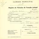 Registo de um veiculo de duas rodas tirado por um animal de espécie muar destinado a transporte de mercadorias em nome de Joaquim Antunes, morador nos Negrais.