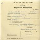 Registo de velocípede de marca Nacional, com o nº 2865, em nome de Manuel Caetano Miranda, morador em Santa Susana.