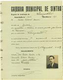 Registo de matricula de velocipedista em nome de Carlos Ribeiro Xavier, morador em Queluz, com o nº de inscrição 1838.