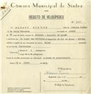 Registo de velocípede de marca Elios, com o nº 6524, em nome de Albano Simões, morador em Serradas.
