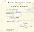 Registo de velocípede de marca L.R.S., com o nº 9355, em nome de Manuel Fernandes, morador em Carenque.