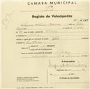 Registo de velocípede de marca Helios, com o nº 2265, em nome de Miguel António Pedroso, morador em S. Pedro de Sintra.