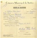 Registo de velocípede de marca L.R.S., com o nº 7492, em nome de António Pedro Paulo, morador em Várzea de Sintra.