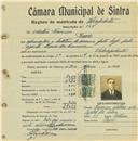 Registo de matricula de velocipedista em nome de Antero Firmino, morador no Penedo, com o nº de inscrição 569.