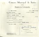 Registo de velocípede de marca Super, com o nº 9009, em nome de João de Sousa, morador em Rinchoa.