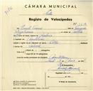 Registo de velocípede de marca Soltex, com o nº 3639, em nome de Ernesto Teixeira, morador em Montelavar.