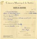 Registo de velocípede com o nº 7390, em nome de Armando Coelho Moreira, morador em Massamá.