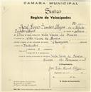 Registo de velocípede de marca Champion, com o nº 121, em nome de José Lopes Simões Alípio, morador em Vila Verde.
