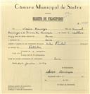 Registo de velocípede de marca Cicles Pombal, com o nº 6823, em nome de Acácio Domingos, morador em Covas.