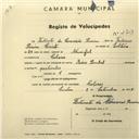 Registo de velocípede de marca Raio e Pombal, com o nº 2713, em nome de Fortunato da Conceição Pereira, morador em Colares.