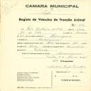 Registo de um veiculo de duas rodas tirado por dois animais de espécie muar destinado a transporte de mercadorias em nome de Rosa Umbelina da Costa, morador em Almoçageme.