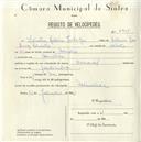 Registo de velocípede de marca Nacional, com o nº 4956, em nome de Silvestre António Fidalgo, morador em Bolembre.