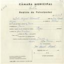 Registo de velocípede de marca Raio, com o nº 4541, em nome de João Miguel Clemente, morador em Janas.