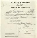 Registo de velocípede de marca Império, com o nº 5274, em nome de José Rosa Marques, morador em D. Maria.