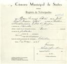 Registo de velocípede de marca Dover, com o nº 8861, em nome de Cesário Manuel Patrão, morador em Odrinhas.