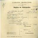 Registo de velocípede de marca Tagus, com o nº 2827, em nome de Sebastião Duarte, morador em Faião.