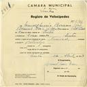 Registo de velocípede de marca Nacional, com o nº 2996, em nome de Manuel Maria Rosa, morador em Carne Assada.