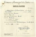 Registo de velocípede de marca Pombal, com o nº 4770, em nome de António Joaquim Guilherme Milheiro, morador em Algueirão.