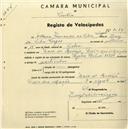 Registo de velocípede de marca Helios, com o nº 2077, em nome de Otávia Fernanda da Silva Viegas, moradora em Casa do Rodízio, Praia das Maçãs.