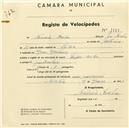 Registo de velocípede de marca Super Cycles, com o nº 1399, em nome de Noemia Rocha, moradora em Mem Martins.