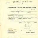 Registo de um veiculo de duas rodas tirado por um animal de espécie cavalar destinado a transporte de mercadorias em nome de Companhia das Águas de Lisboa, sediada em Carenque, Águas Livres.