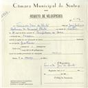Registo de velocípede com o nº 5107, em nome de Fernando José de Brito, morador em Cacém.