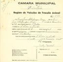 Registo de um veiculo de duas rodas tirado por um animal de espécie asinina destinado a transporte de mercadorias em nome de Nuno Jara Albuquerque Orey, morador em São Pedro de Sintra.