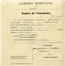 Registo de velocípede de marca Olympique, com o nº 1780, em nome de José Joaquim Tomásio, morador em Montelavar.