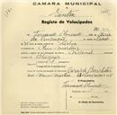 Registo de velocípede de marca Nacional, com o nº 302, em nome de Fernando Moncado, morador em Mem Martins.