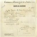 Registo de velocípede de marca Caravela, com o nº 5375, em nome de José Francisco Rio França Sousa, morador em Praia das Maçãs.