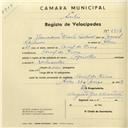 Registo de velocípede de marca Sprinter, com o nº 2934, em nome de Bernardino Duarte Antunes, morador em Aruil de Cima.