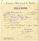 Registo de velocípede de marca Caravela, com o nº 7518, em nome de João Bernardino Dias, morador em Pinhal da Nazaré.