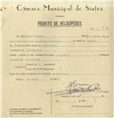 Registo de velocípede com o nº 8042, em nome de Domingos Caetano, morador em Alvarinhos.