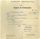 Registo de velocípede de marca Champion, com o nº 993, em nome de Cândido Lourenço da Silva, morador em Belas.