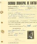 Registo de matricula de cocheiro profissional em nome de Manuel Ventura Vicente, morador no Sabugo, com o nº de inscrição 893.