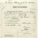 Registo de velocípede de marca Cicles Pombal, com o nº 5466, em nome de Domingos Manuel Polido, morador em Alvarinhos.