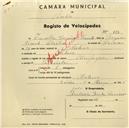 Registo de velocípede de marca Olympique, com o nº 958, em nome de Eusébio Joaquim Vicente, morador em Morelena.