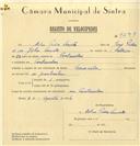 Registo de velocípede de marca Caravela, com o nº 7238, em nome de Artur Pedro Semião, morador em Fontanelas.