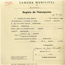 Registo de velocípede de marca Lapiza, com o nº 2130, em nome de Joaquim de Jesus Duarte, morador em Albarraque.