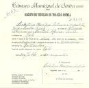 Registo de um veiculo de duas rodas tirado por um animal de espécie asinina destinado a transporte de mercadorias em nome de Celestino Henriques Antunes, morador no Ral.