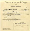 Registo de velocípede com o nº 7072, em nome de João Nazaré Nunes, morador em Albarraque.