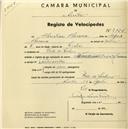 Registo de velocípede de marca Oriental, com o nº 2126, em nome de Christian Cherouse, morador em Vale de Lobos.
