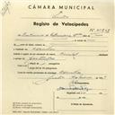 Registo de velocípede de marca Oriental, com o nº 4112, em nome de Laticínios da Estremadura, Lda, com sede em Odrinhas.