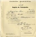 Registo de velocípede de marca Olympique, com o nº 1503, em nome de Miguel dos Reis, morador em Linhó.