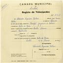 Registo de velocípede de marca Cycles Diana, com o nº 2961, em nome de Florinda Sequeira Rilhas, moradora em Cabo da Roca.