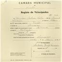 Registo de velocípede de marca Nacional, com o nº 954, em nome de Joaquim Antunes Leitão, morador em Lameiras.